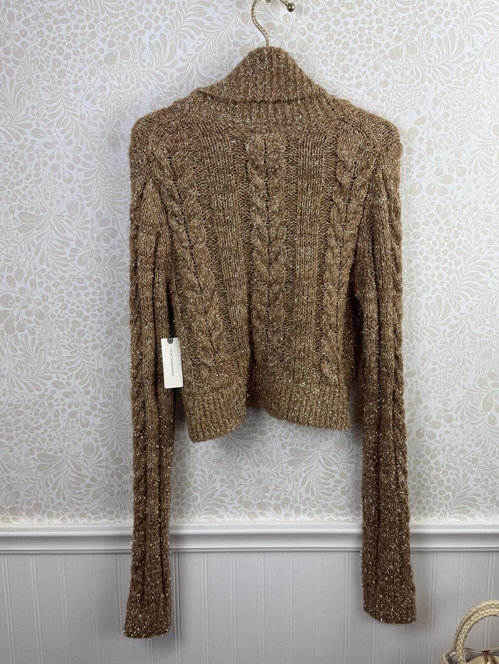 Pilcro Brown Shine Cable-Knit Turtleneck Sweater - Size - Small - NWT - Picture 9 of 9